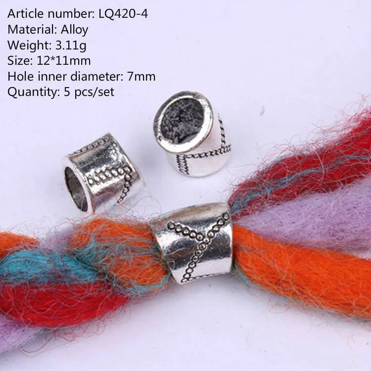 5 Pcs Antique Silver Hair Braid Dread Dreadlock Beads Cuffs Tuber Approx 8mm Inner Hole for Hair Styling Accessories Tool