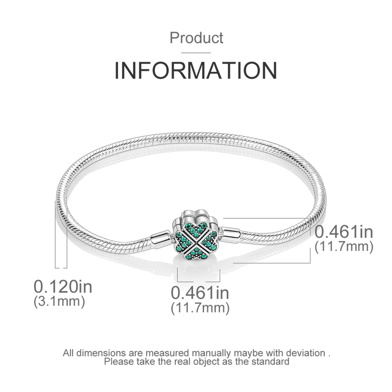 925 Sterling Silver Charm Bracelet - Leaf, Clover, Butterfly & Heart Design | 17-20cm Adjustable