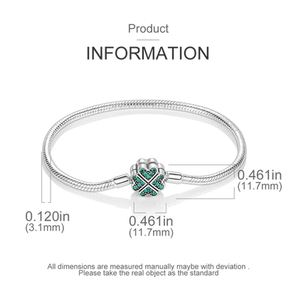 925 Sterling Silver Charm Bracelet - Leaf, Clover, Butterfly & Heart Design | 17-20cm Adjustable