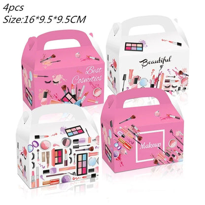 Make Up Theme Birthday Disposable Tableware Paper Plate Cups For Spa Makeup Girl Party Lipstick Red Lips Balloon Valentines Gift