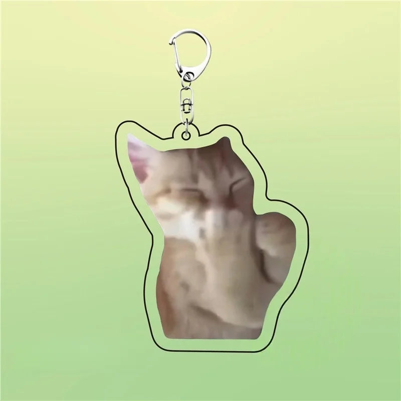 Huh Cat Keychain Meme Keychain  Fanny Cat Keyring Talking Cats Confused Cat Pandant Cute Gift