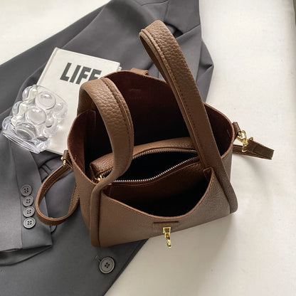 Luxury PU Leather Bucket Bag for Women Large Capacity Handbag with Inner Bag Double Handle Magnetic Closure Shoulder Bag Satchel