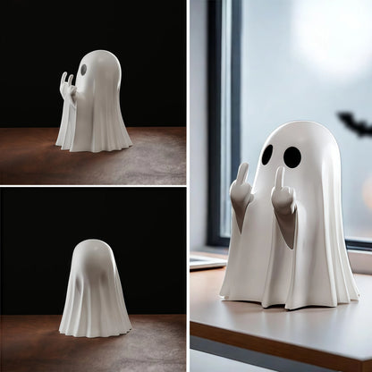 Cute Middle Finger Ghost Statue, Small Halloween Decor for Home, Centerpiece for Coffee Table, Adorable Horror Figure