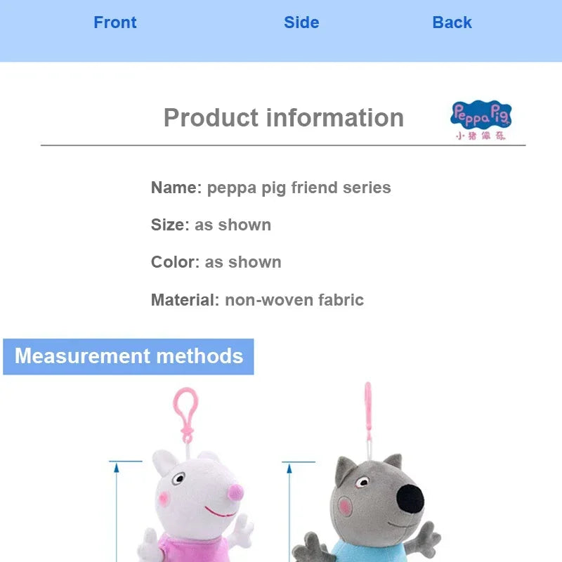 19CM Genuine Peppa Pig George Emily Candy Dennie Pedro Stuffed Plush Toys Keyring Animal Doll Pendant Children's Birthday Gifts