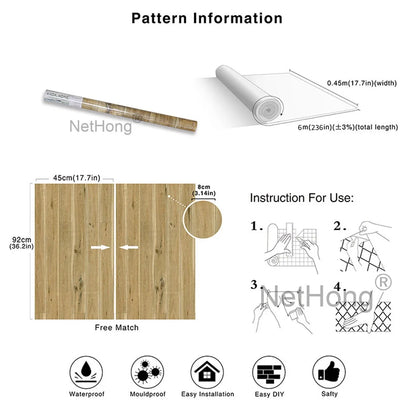 6M 3D Dark Yellow Boards Effect Wallpaper Vinyl Self Adhesive Wall Stickers