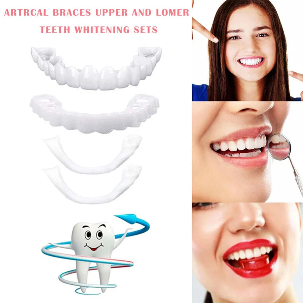 2 Pairs Regain Confident Smile Smile Whitening Teeth Snap Cap Denture Care Comfort Upper and Lower Jaw Denture for Men and Women