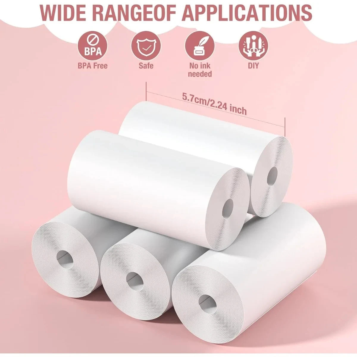 Kids Camera Instant Print Refill for Kids Instant Camera Thermal Printing BPA Free,57x25mm White Non-Adhesive Photo Print Rolls