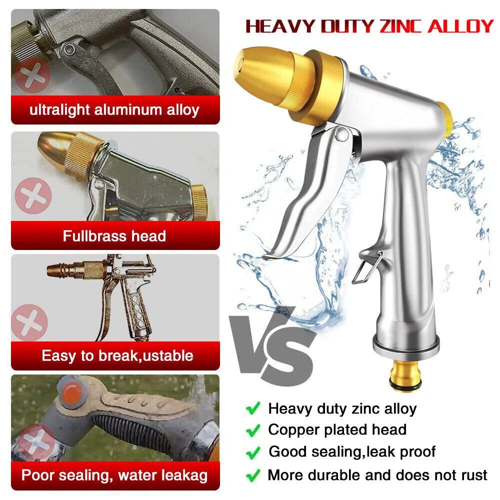 Metal Hose Water Spray Gun High Pressure Nozzle Car Garden Lawn Wash Pipe