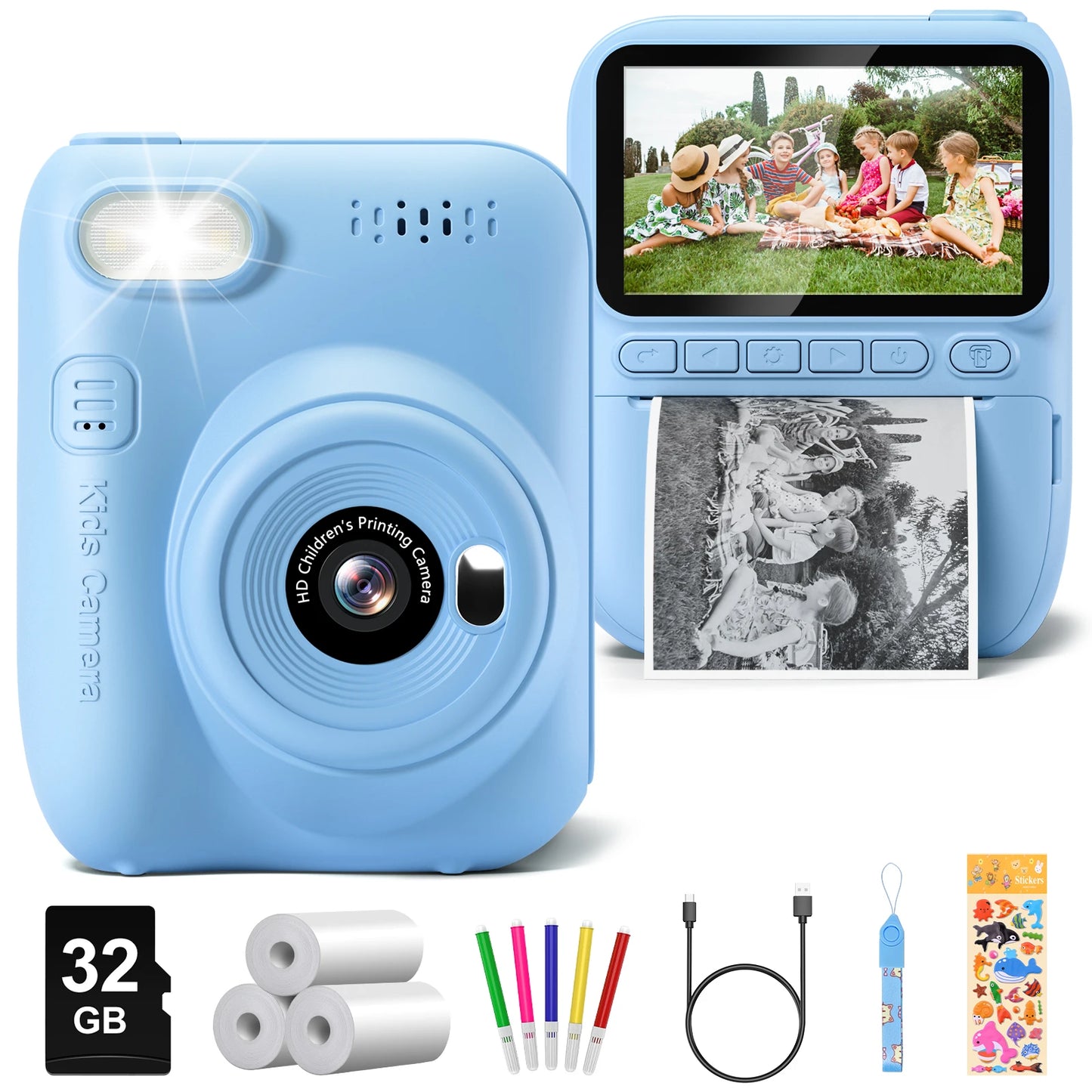 Gofunly Kids Instant Print Camera 3.0" Mini Digital Camera 1080P Portable Video Recorder Gift For 6-12 Years Children