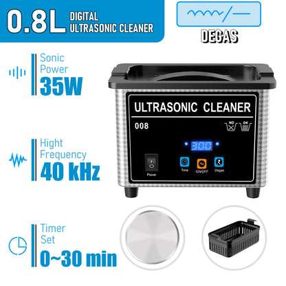 800ml Household Digital Ultrasonic Cleaner 30W/60W Stainless Steel Bath Degas Ultrasound Washing for Watches Jewelry