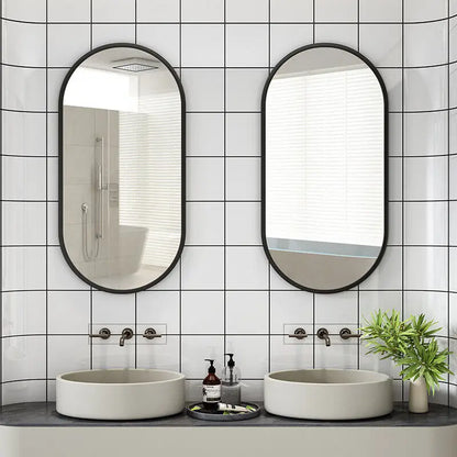 LUVODI Modern Black Metal Framed Dressing Mirror Oval Bathroom Vanity Mirror for Wall