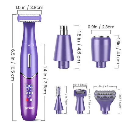 Sejoy 6-in-1 Body Hair Remover Kit Electric Razors for Women Men Bikini Hair Trimmer for Face Eyebrow Nose Arms Legs Pubic