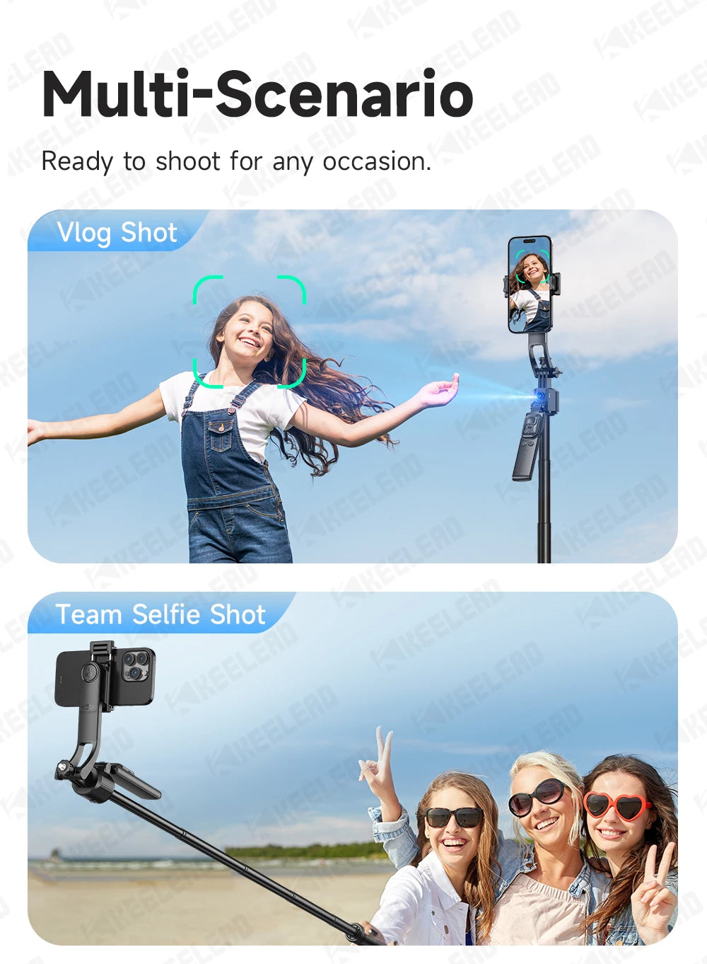 Tripod for Mobile Phone 360°Auto-Rotation Shooting C17 Quadrapod Selfie Stick Phone Stand AI Face Following, with Remote Control