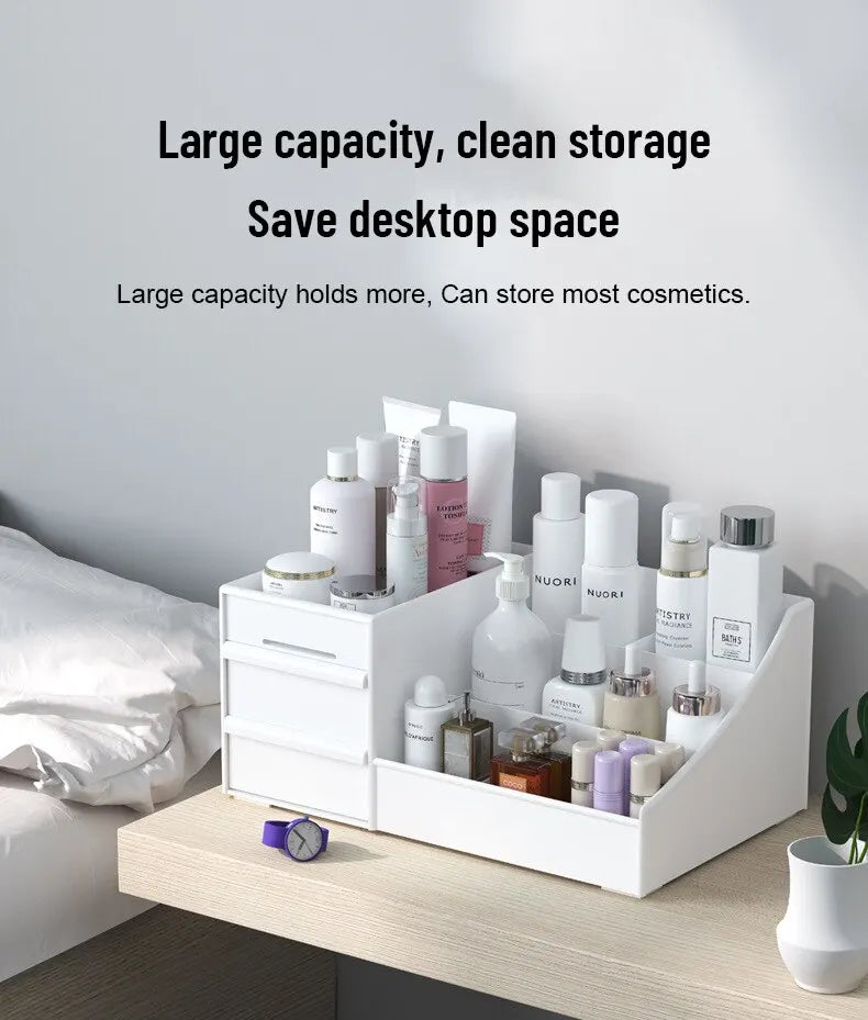 White Makeup Organizer with Drawers - Cosmetic Storage Box for Vanity & Dressing Table