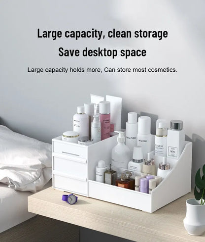 White Makeup Organizer with Drawers - Cosmetic Storage Box for Vanity & Dressing Table