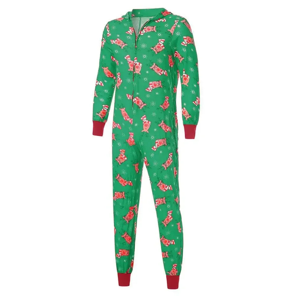 Christmas Family Matching Onesie - Elk Print Hooded Jumpsuit Pyjamas for Mom Dad Kids