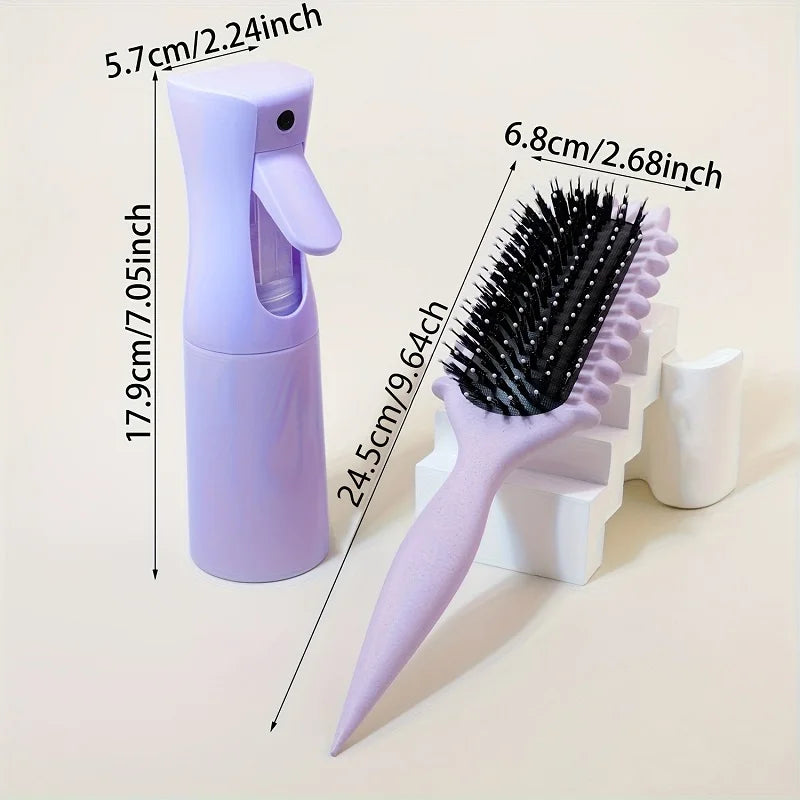 1/2pcs Hair Beauty Set Detangling Candy Brush with Continuous Spray Bottle Soft Curly Hair Care Brush Kit Salon Styling Tools