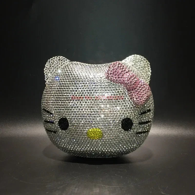 Hello Kitty Anime Cartoon Shape Rhinestone Cartoon Full Of Diamonds Dinner Bag Handmade Diamond-set Lady's Clutch Christmas Gift
