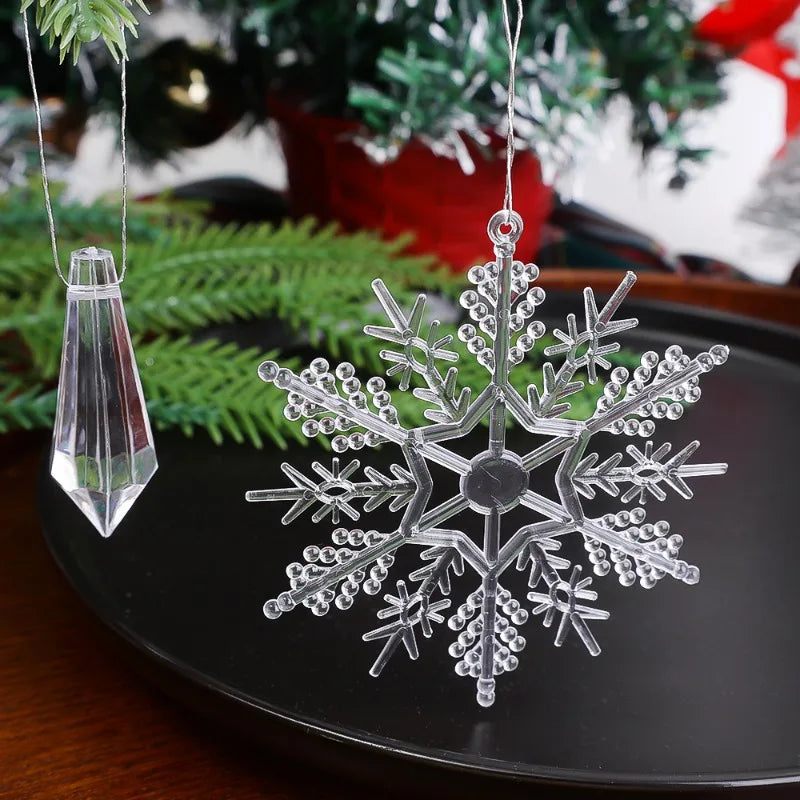 5-48Pcs Christmas Ornaments Crystal Tree Decorations Transparent Ice Strip Pendant DIY Teardrop Chandelier Xmas Wedding Beads