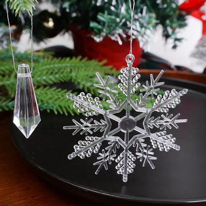 5-48Pcs Christmas Ornaments Crystal Tree Decorations Transparent Ice Strip Pendant DIY Teardrop Chandelier Xmas Wedding Beads