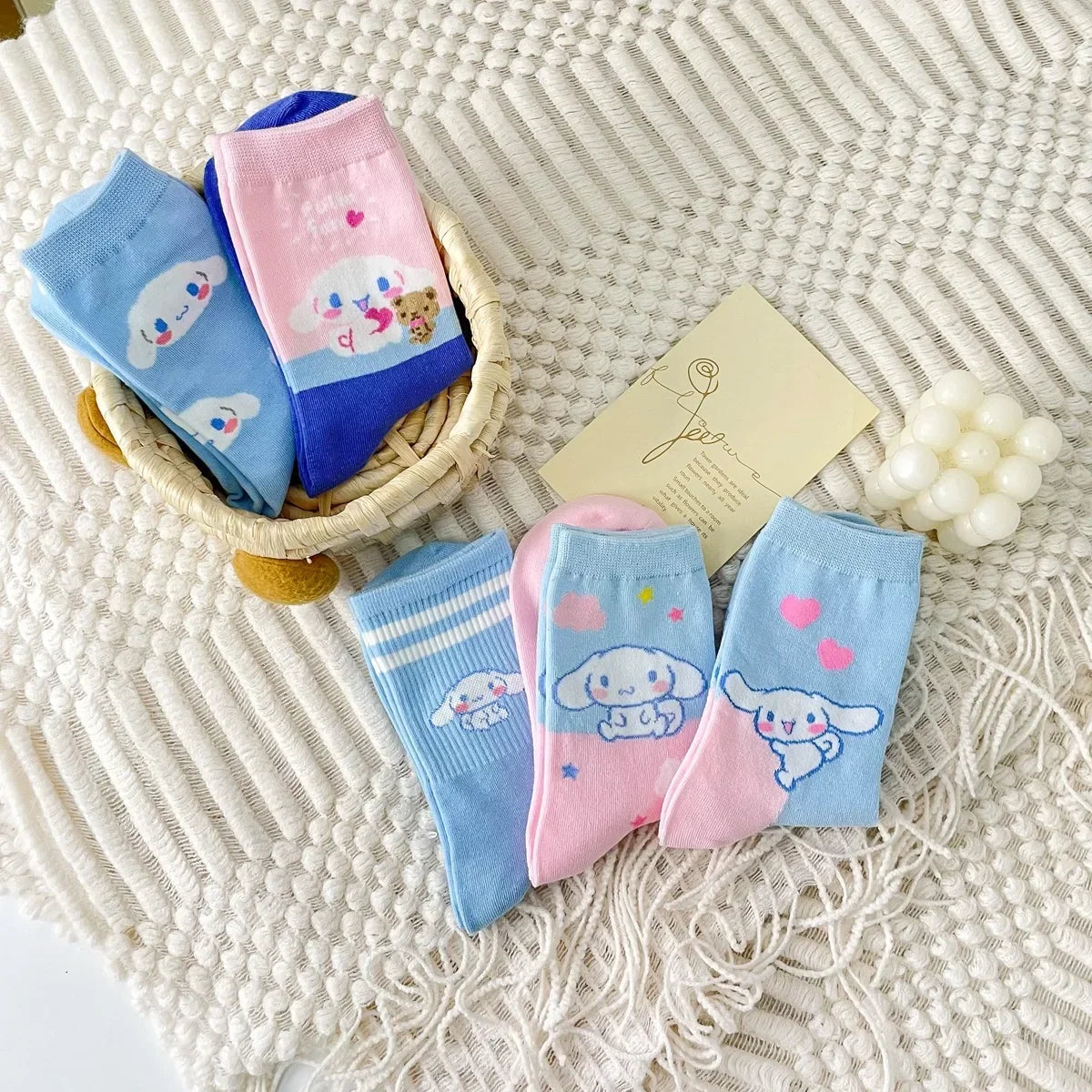1pair Miniso Cinnamoroll Cartoon socks girl's blue combed cotton mid-tube stockings cute sanrio puppy stockings