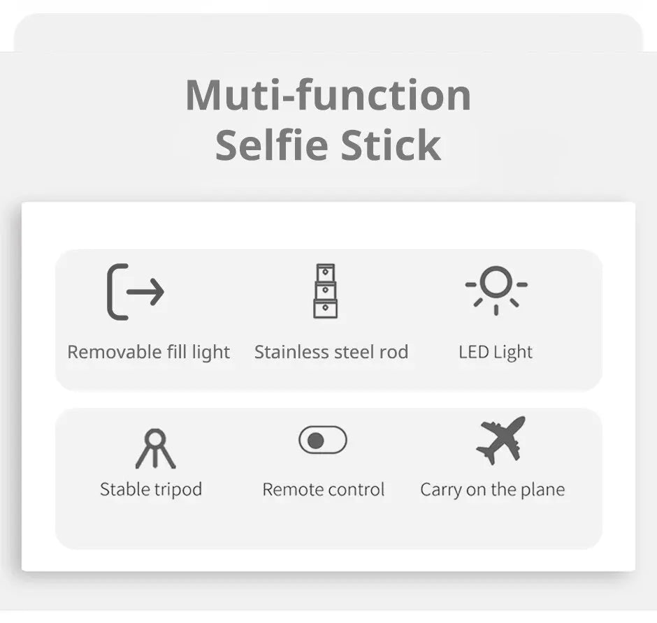 Selfie Stick with Fill Light Tripod with Bluetooth Remote Shutter Retractable Rod for iPhone Xiaomi Huawei for Phone Video Live