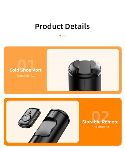 Selfie Stick with Wireless Bluetooth Remote, Portable 72 Inch Aluminum Alloy Selfie Stick Phone Tripod for iOS Android Cellphone