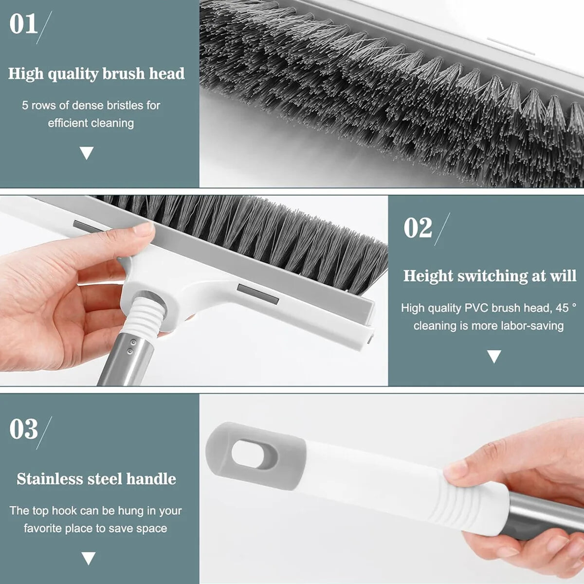 Long Handle Scrub Brush 2 In 1 Floor Scrubber And Squeegee For Cleaning