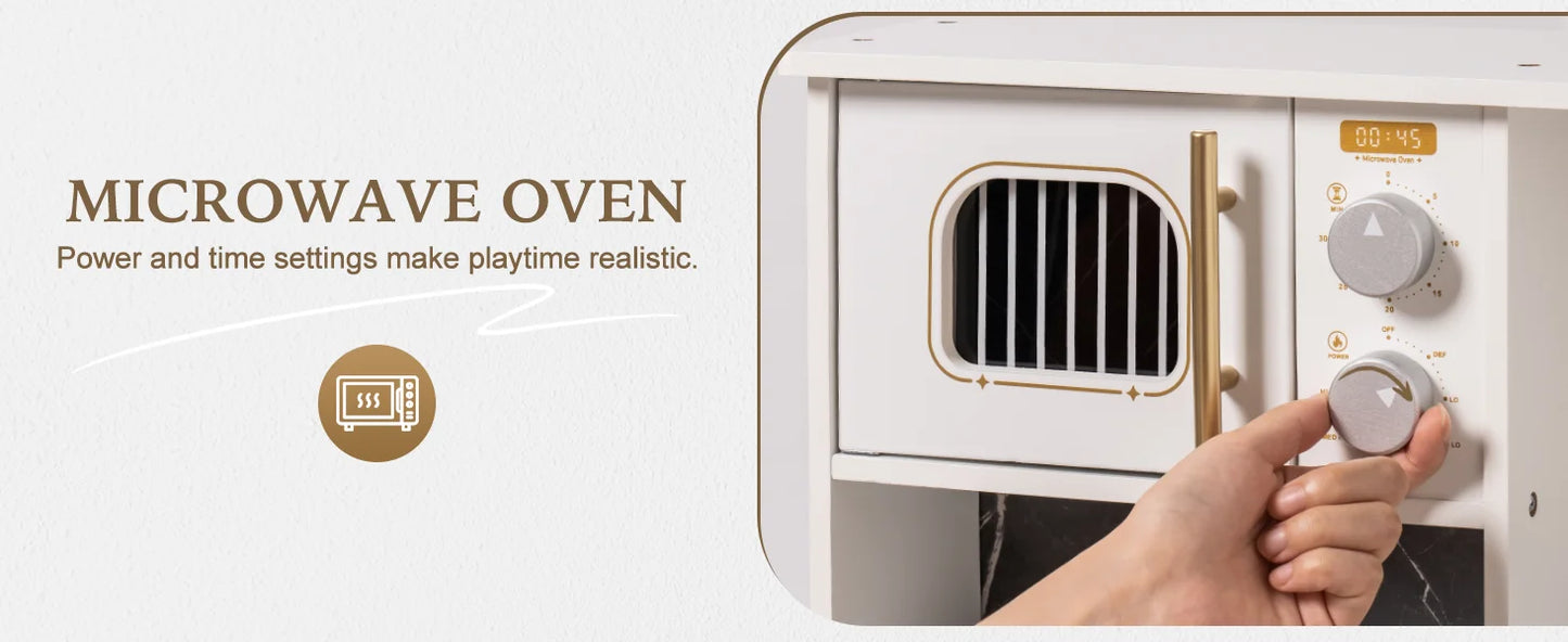 ROBOTIME Wooden Play Kitchen Toy Kitchen Set with Ice Maker and Coffee Machine Realistic Kitchen Set Gift for Toddlers