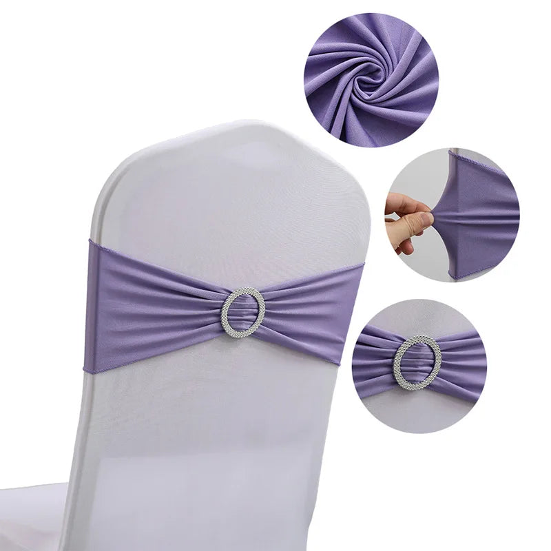 10pcs High-end Hotel Wedding Decoration Butterfly Knot Backrest Flower Spandex Chair Ribbon Chair Cover Elastic Strap