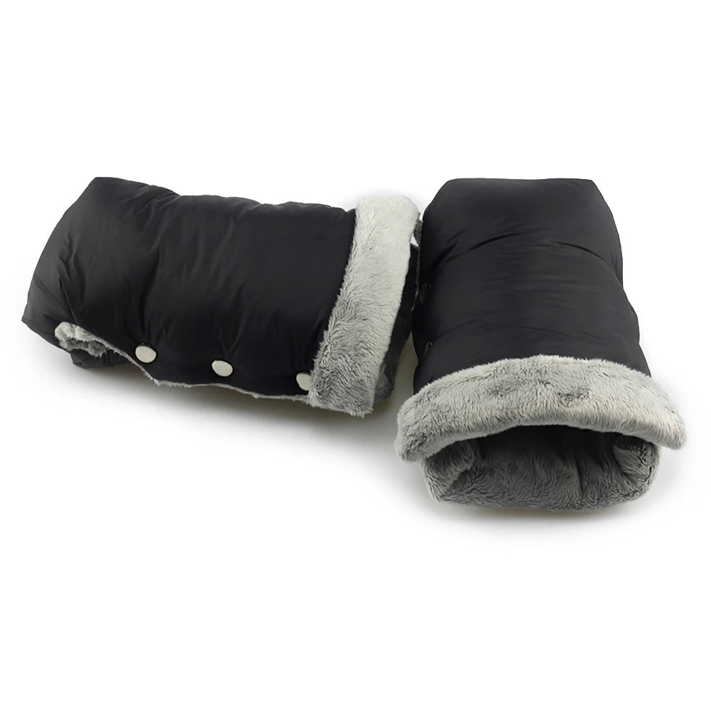 2pcs Black Waterproof Pram Stroller Warm Gloves Mitten Winter Hand Muff Baby Stroller Mitten Winter Warm Stroller Accessories