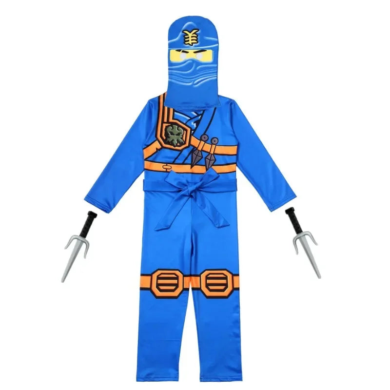 Kids Blue Ninja Mask Party Set Anime Japanese Samurai Ninja Theme Cosplay Costume with Mask Fork Prop Gift