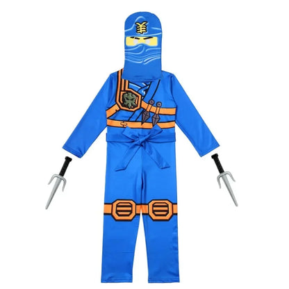 Kids Blue Ninja Mask Party Set Anime Japanese Samurai Ninja Theme Cosplay Costume with Mask Fork Prop Gift