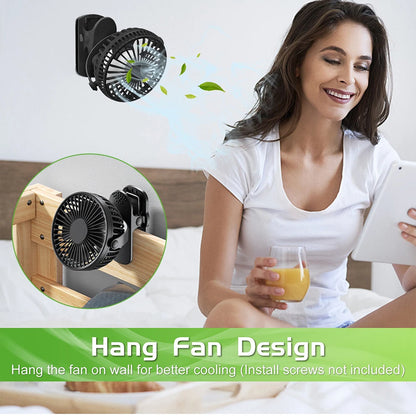 Clip On Fan USB Rechargeable Mini Coog Desk Baby Stroller Portable Handheld