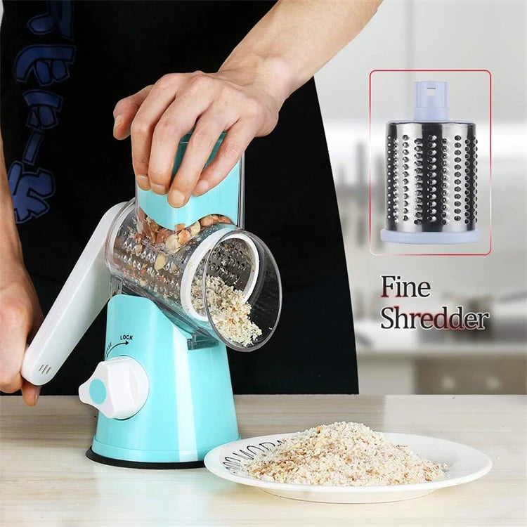 Manual Rotary Cheese Grater Shredder Kitchen Mandoline Vegetable Slicer with 3 Replaceable Stainless Steel Drum Blades YY001