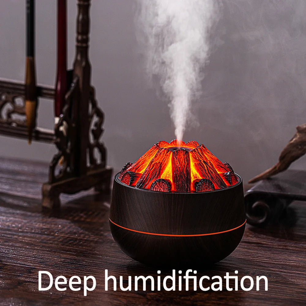 Charcoal Flame Humidifier, Aromatherapy Essential Oil Diffuser, 300ml Mist Ultrasonic Humidifier for Bedroom,Office Night Light