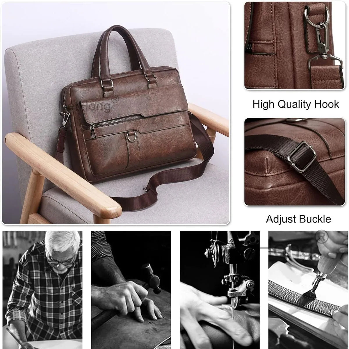 Men's Leather Cross Body Messenger Shoulder Handbag Travel Work Business Bag