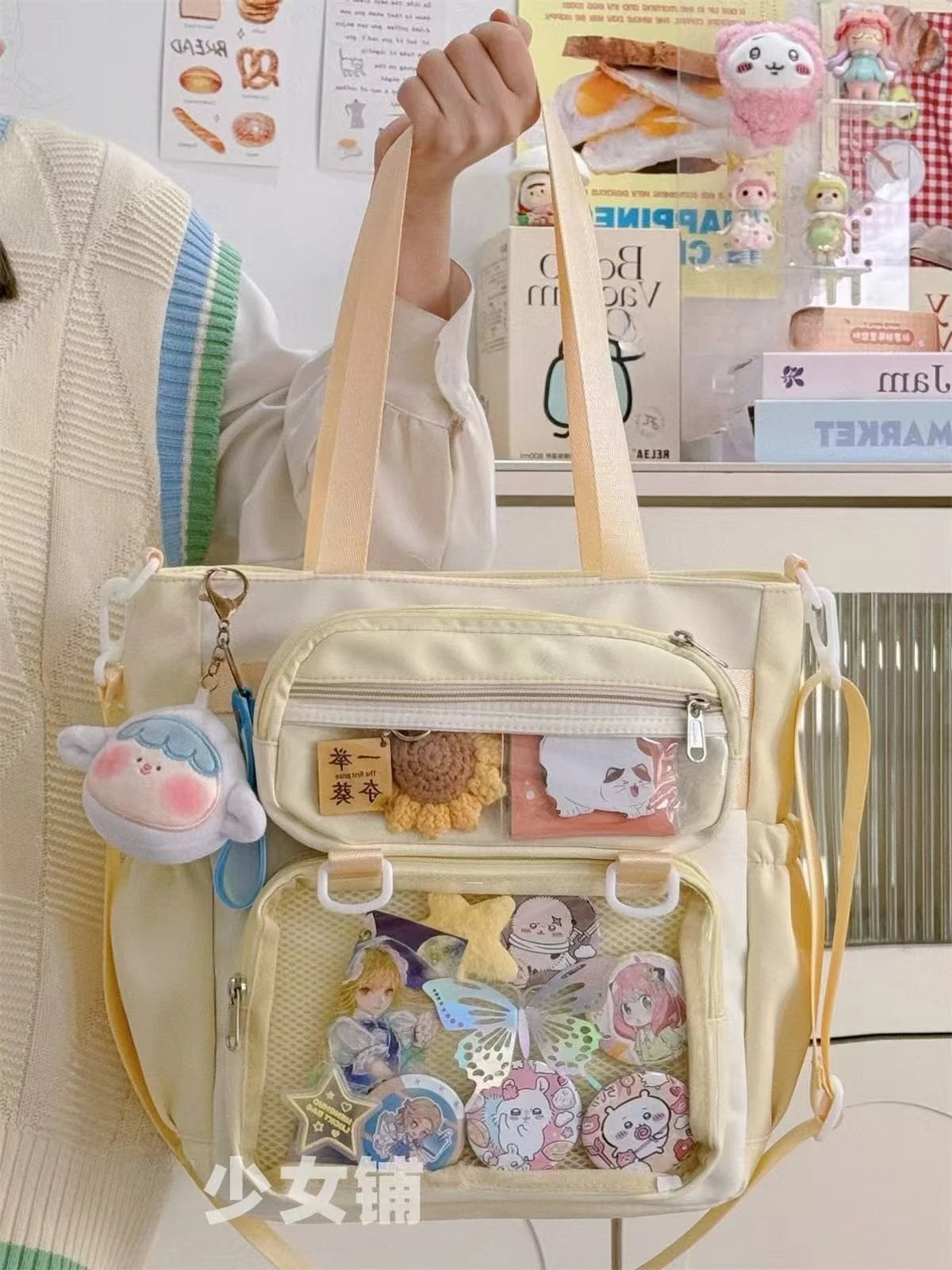 Japanese Transparent Ita Bag Handbag Women Anime Portable Large Capacity Girls Shoulder Tote Bag Nylon Crossbody Bags ItaBag