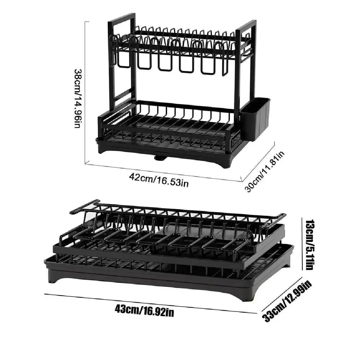 2 Tier Kitchen Sink Dish Drainer Rack With Drip Tray Cutlery Holder Plate Rack**