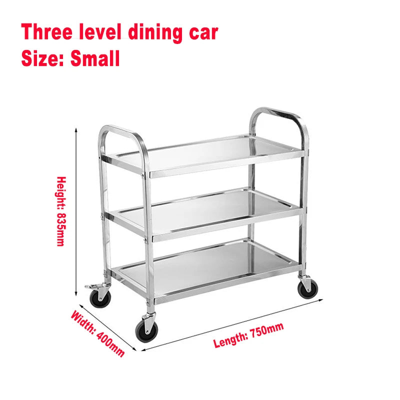 Stainless Steel Cart with Thickened Three Layers- Kitchen Utility Cart for Serving  Collecting Dishes Multi-functional Trolley