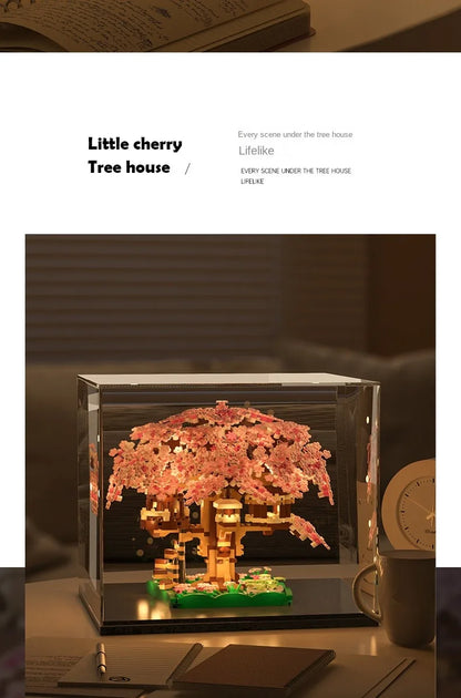 Pink cherry tree house building micro-particle building block classic model girl series difficult assembly toys