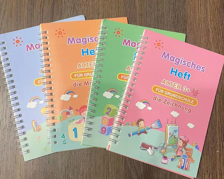 Magic Writing Book in Portuguese Calligraphy Notebook Montessori Kids Reusable Educational Calligraphic Letter Practice Toy