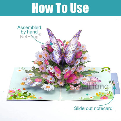 3D Butterfly Pop Up Greeting Cards Postcard For Valentine's Day, Mother, Anniversary, Wedding Invitation Greeting, Birthday Gift