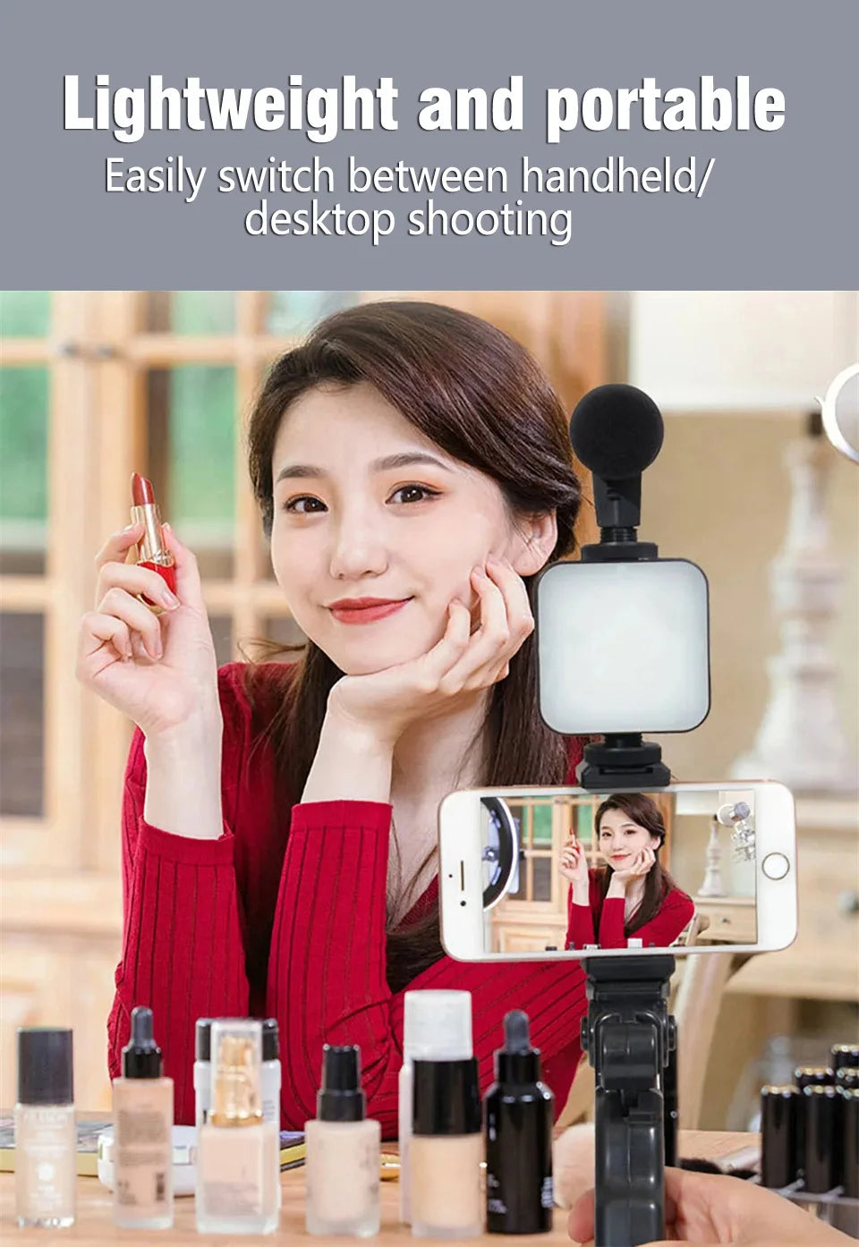 Smartphone Vlogging Kit With Tripod Phone Holder Mini Microphone LED Fill Light Starter For Live Stream Video YouTube