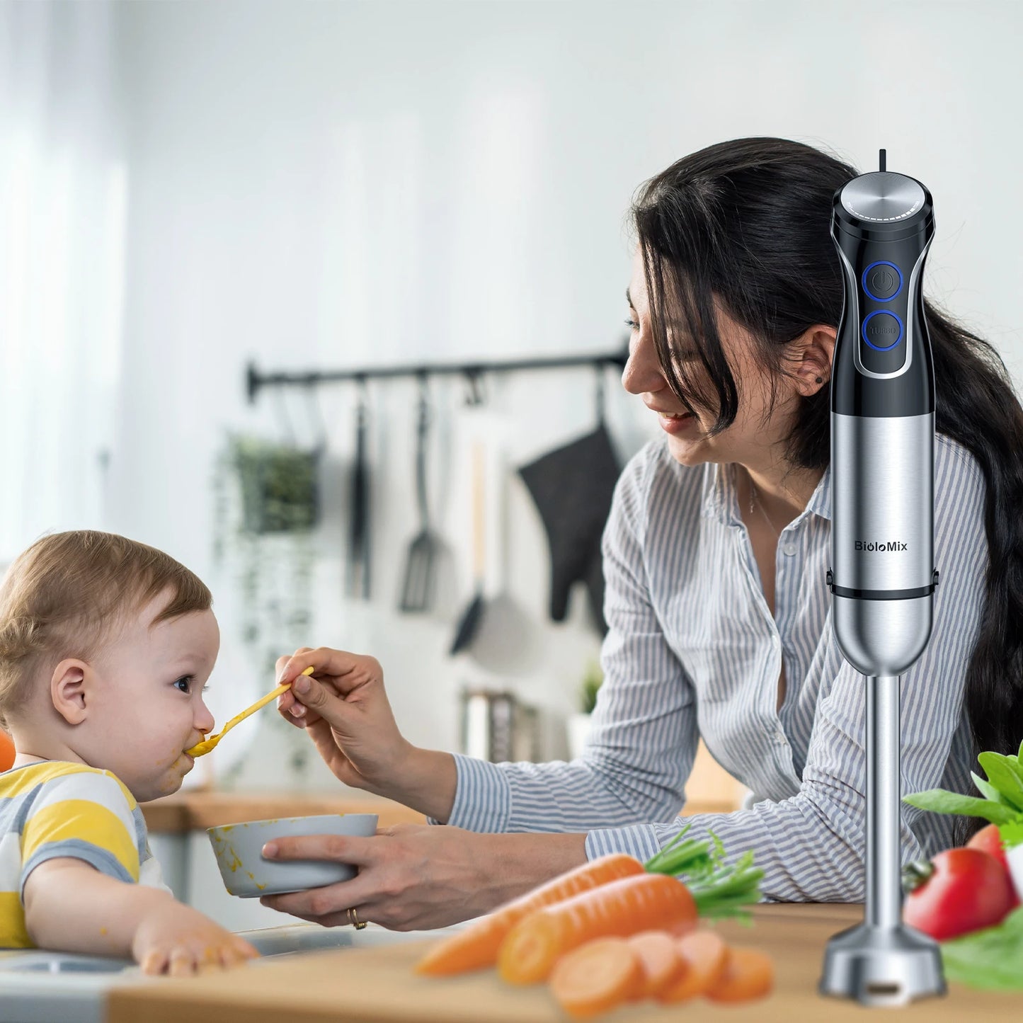 BioloMix 5 in 1 Immersion Hand Blender,1500W Blender with 304 Stainless Steel Blade,Food Processor,Smoothies Puree Baby Food