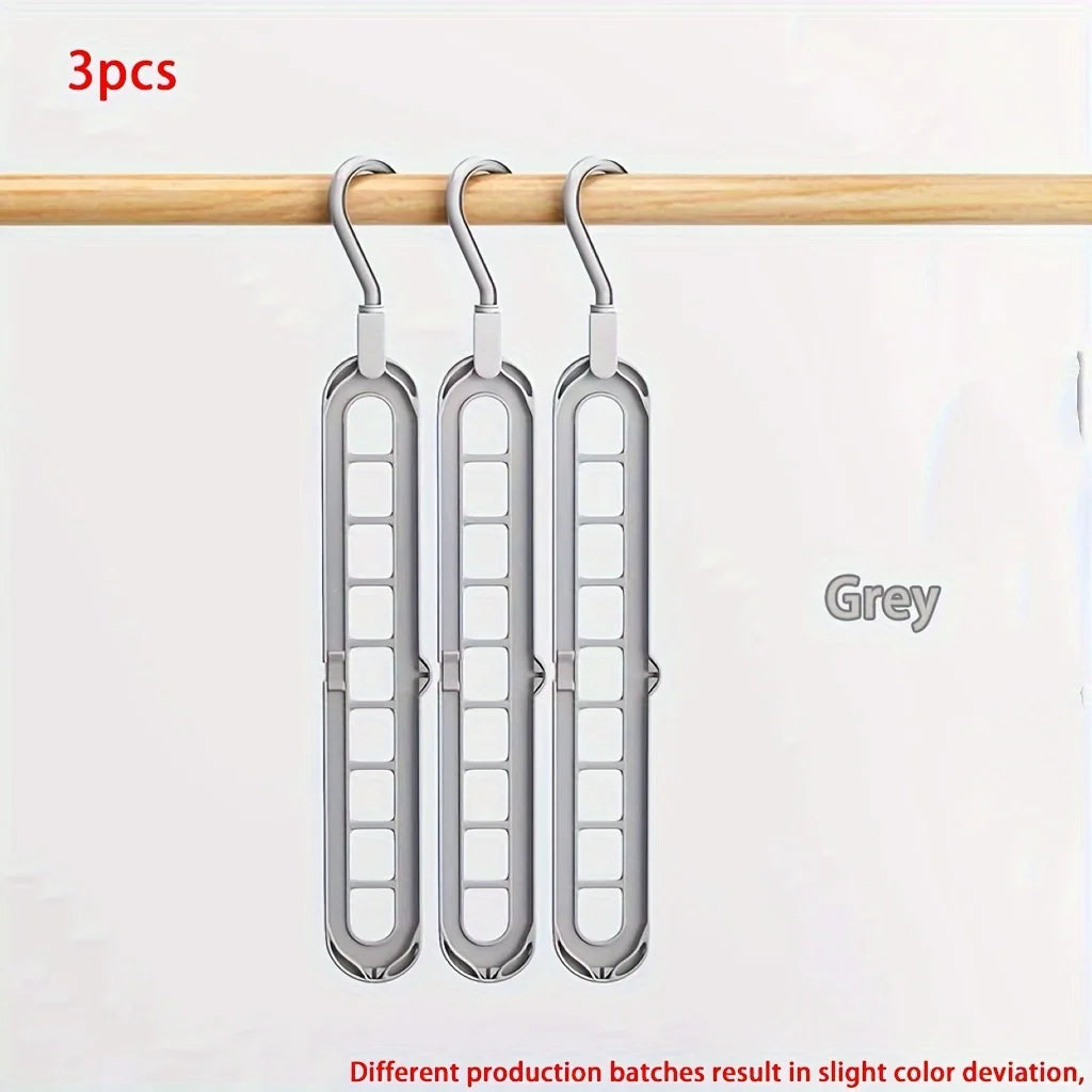 3-Pack Space Saving Foldable Hangers - Heavy Duty 9-Hole Plastic Clothes Organizer for Closet & Wardrobe