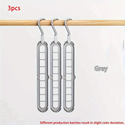 3-Pack Space Saving Foldable Hangers - Heavy Duty 9-Hole Plastic Clothes Organizer for Closet & Wardrobe