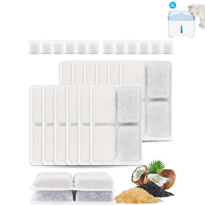 Cat Water Fountain Filter Pet Fountain Replacement Filters with Coconut Activated Carbon Suitable for 2L Water Dispenser