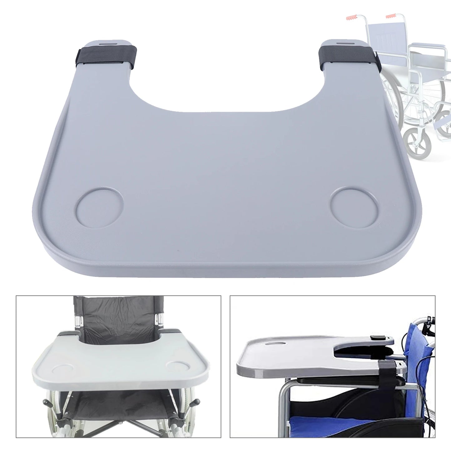 ABS Removable Wheelchair Tray Table w/2 Cup Holders Disabled Portable Lap Tray