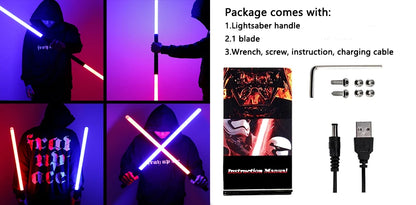 Lightsaber RGB 16 Colors Metal Handle Double-edged Change Heavy Dueling Sound Two In One Light Metel Handle LED USB Charging